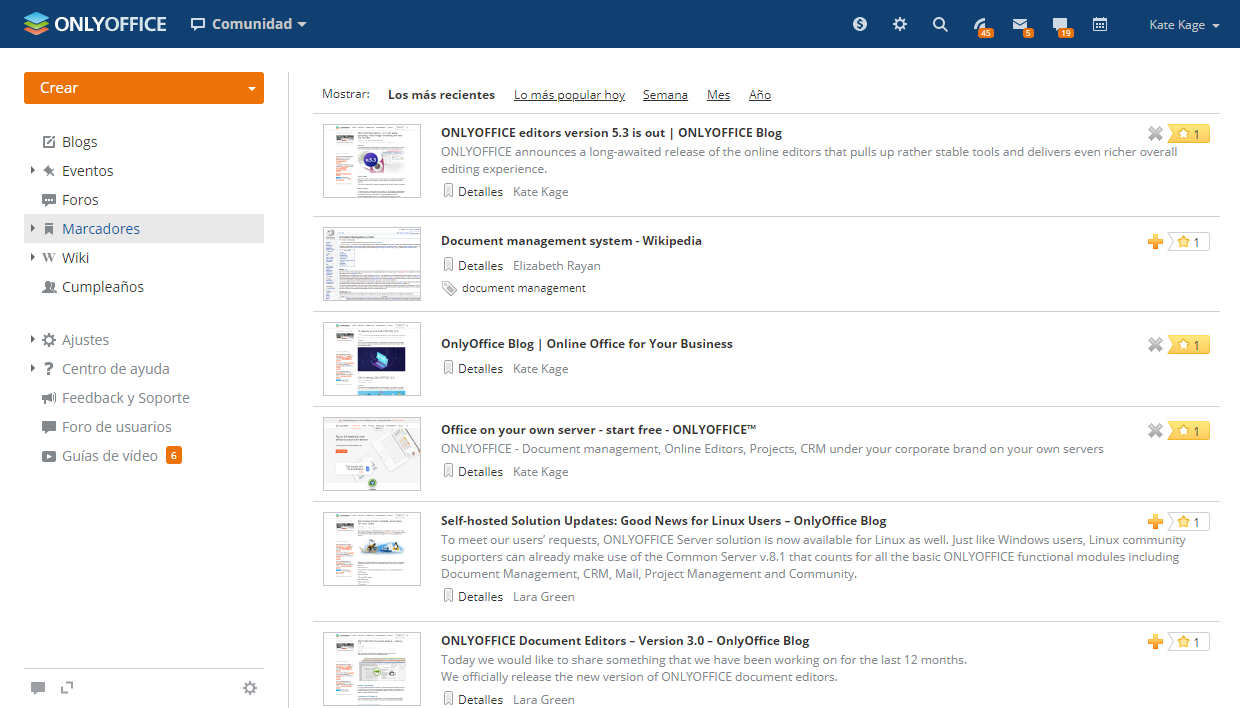 Posibilidad de compartir las noticias de empresa/anuncios