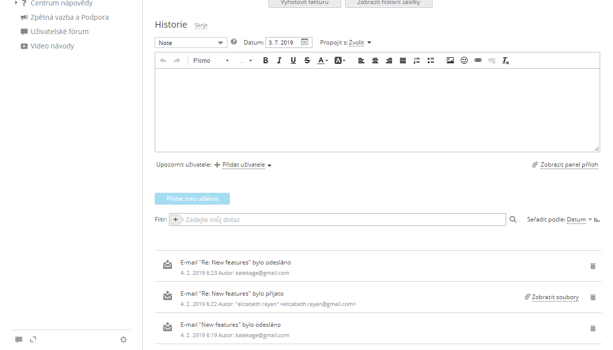 Úzká integrace s E-mail