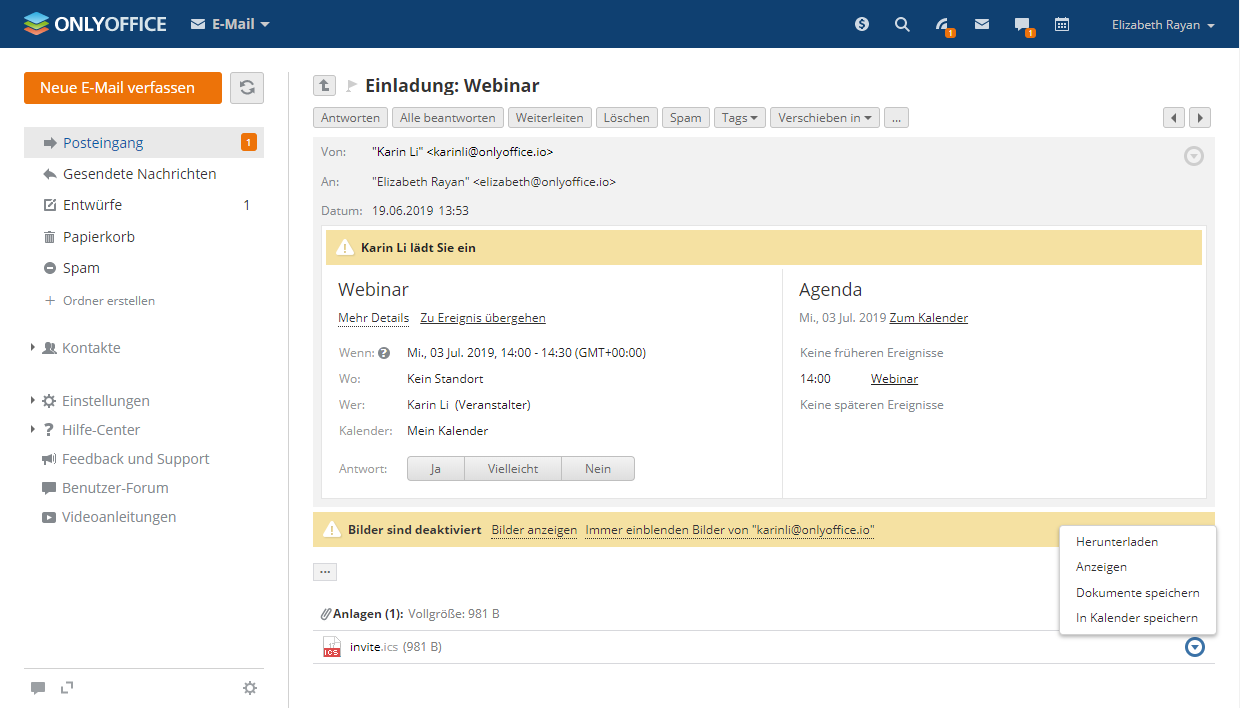 Integration des Moduls „Kalender“