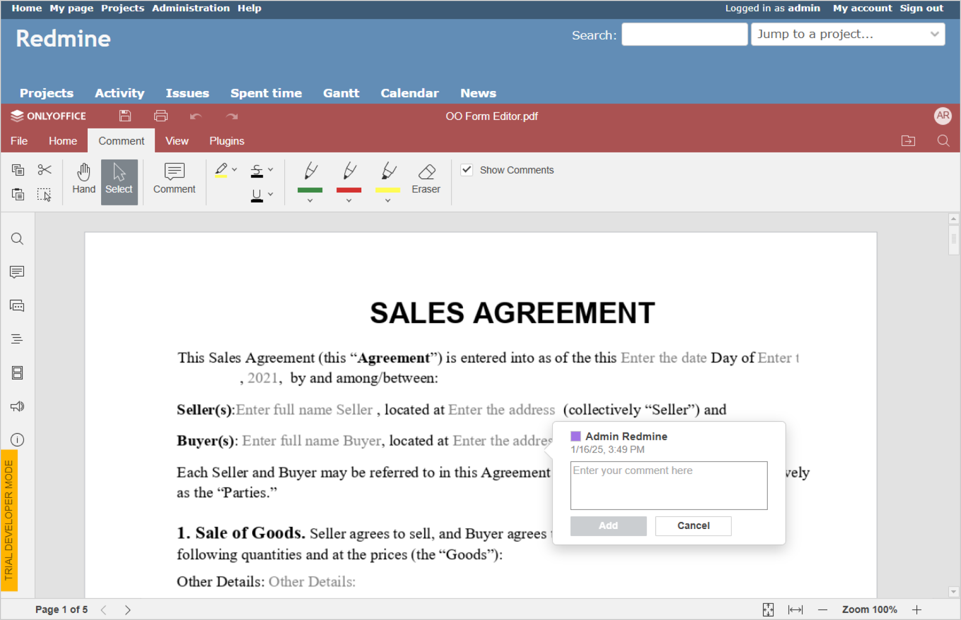 ONLYOFFICE Docs for Redmine