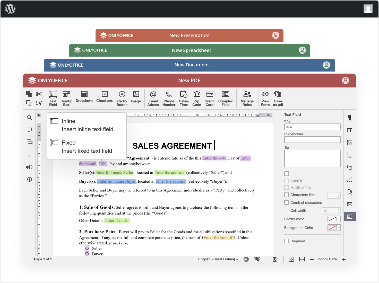 ONLYOFFICE Docs for WordPress